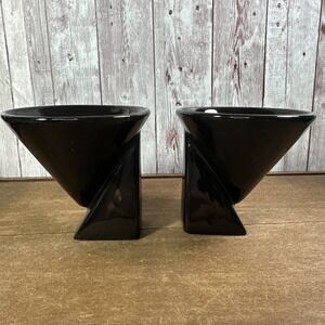 Vintage Salins Studio Black Cups Set Of Two Black‎  Made In France Postmodern